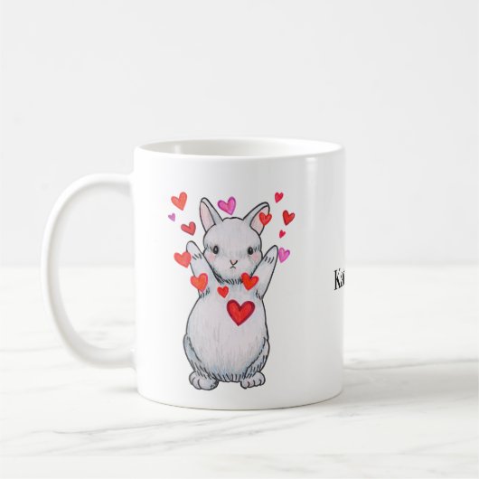 Schattigee Bunny Rabbit Knuffel met Harten Aangepa Koffiemok (Links)