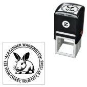 Schattigee Bunny Rabbit Line Art #3 Naam RET Adres Zelfinktende Stempel (In situ)