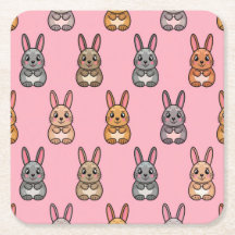 Schattigee Bunny Rabbits Roze Onderzetter Set