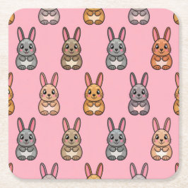 Schattigee Bunny Rabbits Roze Onderzetter Set