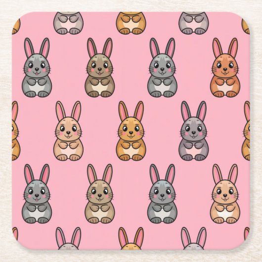 Schattigee Bunny Rabbits Roze Onderzetter Set (Voorkant)