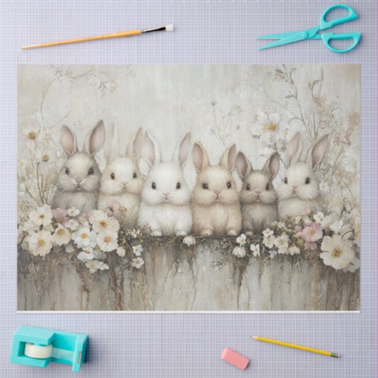 Schattigee Bunny Rabbits Wildflowers Decoupage Tissuepapier (Craft)