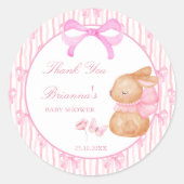 Schattigee Bunny roze boog baby shower gunst Ronde Sticker (Voorkant)