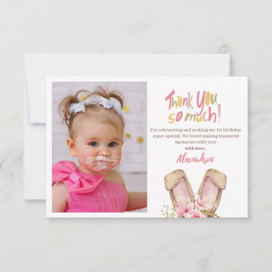 Schattigee Bunny Roze Meisje Bedankt Verjaardag (Voorkant)