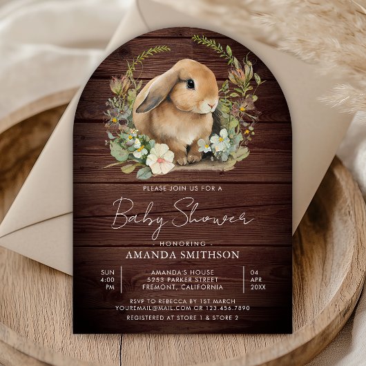 Schattigee Bunny Sage Green Floral Wood Arch Baby  Kaart