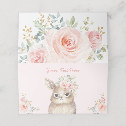 Schattigee Bunny Soft Blush Gold Waterverf Bloemen Plaatskaartje (Buitenkant ongevouwen)