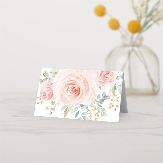 Schattigee Bunny Soft Blush Gold Waterverf Bloemen Plaatskaartje (Achterkant)