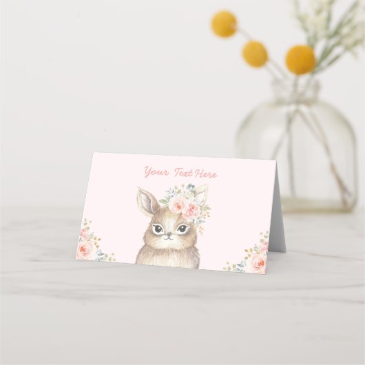 Schattigee Bunny Soft Blush Gold Waterverf Bloemen Plaatskaartje (Voorkant)