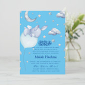Schattigee Bunny & Star Baby BlueIslamic Aqiqa Aqe Kaart (Staand voorkant)