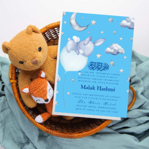 Schattigee Bunny & Star Baby BlueIslamic Aqiqa Aqe Kaart