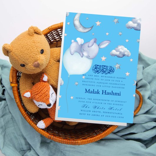 Schattigee Bunny & Star Baby BlueIslamic Aqiqa Aqe Kaart