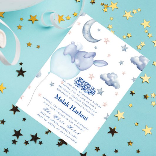 Schattigee Bunny & Star Baby Boy Islamitische Aqiq Kaart