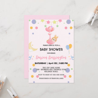 Schattigee Bunny Star Balloon baby shower Party Me Kaart