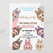 Schattigee Bunny Unicorn Verjaardagsuitnodiging Kaart (Voorkant / Achterkant)