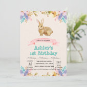 Schattigee bunny verjaardagsfeestje uitnodiging (Staand voorkant)