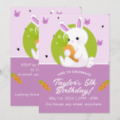 Schattigee Bunny verjaardagsfeestuitnodiging. Bewe Kaart (Voorkant / Achterkant)