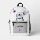 SCHATTIGEE BUNNY VIOLET BLOEMEN GRIJS WIT AANGEPAS BEDRUKTE RUGZAK (Voorkant)