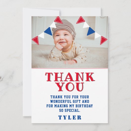 Schattigee Bunting Flags Rood Blauw Kinder Foto Ve Bedankkaart (Voorkant)