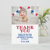 Schattigee Bunting Flags Rood Blauw Kinder Foto Ve Bedankkaart (Staand voorkant)