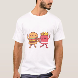 Schattigee burger en frietjes linking armen bestit t-shirt