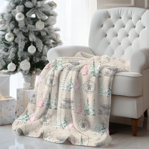 Schattigee Burlap Stamp Christmas Tree Pattern Fleece Deken