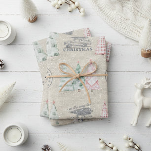 Schattigee  Burlap Stamp Christmas Tree Pattern Inpakpapier Vel