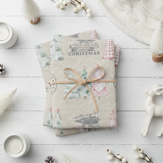 Schattigee  Burlap Stamp Christmas Tree Pattern Inpakpapier Vel