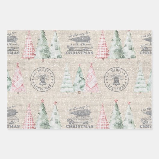 Schattigee  Burlap Stamp Christmas Tree Pattern Inpakpapier Vel (Voorkant 3)