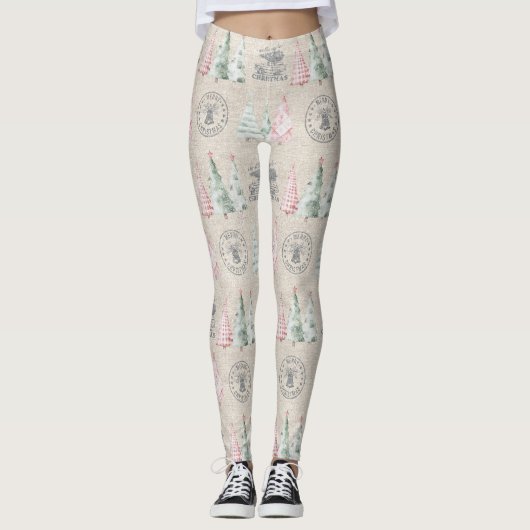 Schattigee  Burlap Stamp Christmas Tree Pattern Leggings (Voorkant)