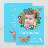 Schattigee Butterfly Flowers Boys Verjaardagsfeest Kaart (Voorkant / Achterkant)