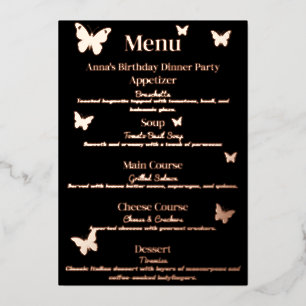 Schattigee Butterfly-thema verjaardagsdiner menu