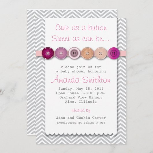 Schattigee Button Baby shower uitnodiging (Voorkant / Achterkant)