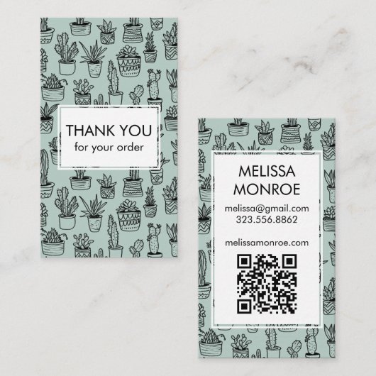 Schattigee Cacti & Succulenten QR Code Bestellen D Visitekaartje (Voorkant / Achterkant)