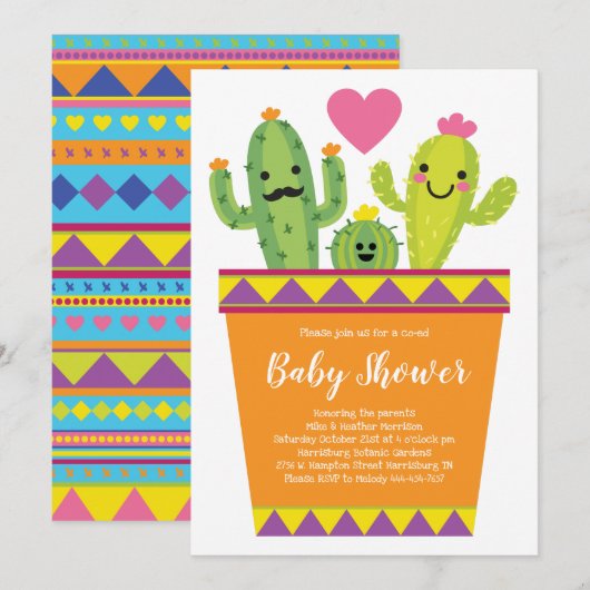 Schattigee Cactus Baby shower Kleurrijk Zuidwest Kaart (Voorkant / Achterkant)