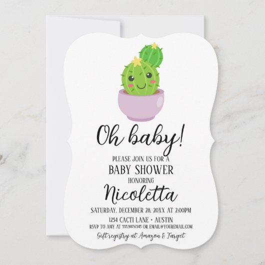 Schattigee Cactus Baby shower Succulent Plant Uitn Kaart (Voorkant)