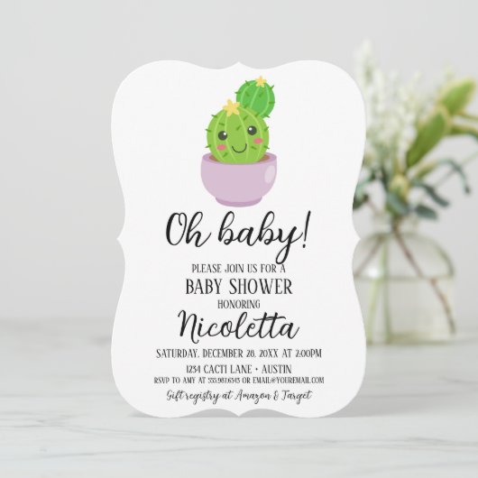 Schattigee Cactus Baby shower Succulent Plant Uitn Kaart (Staand voorkant)