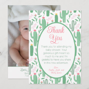 Schattigee Cactus Floral Baby shower Foto Dank u Bedankkaart