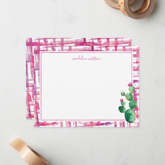 Schattigee Cactus gepersonaliseerde briefpapier Notitiekaartje (Voorkant / Achterkant in situ)