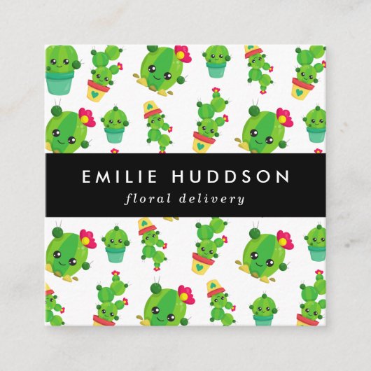 Schattigee Cactus, Groene Cactus, Bloemenwinkel, B Vierkante Visitekaartje (Voorkant)