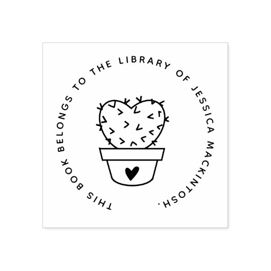 Schattigee Cactus Hart Aangepaste Naam Bibliotheek Rubberstempel (Afrduk)