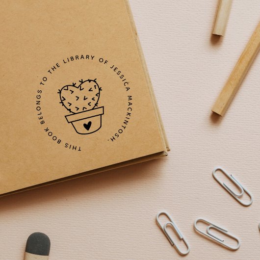 Schattigee Cactus Hart Aangepaste Naam Bibliotheek Rubberstempel