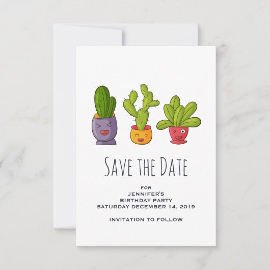 Schattigee cactus in bloempotten Illustratie Save The Date (Voorkant)