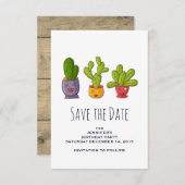Schattigee cactus in bloempotten Illustratie Save The Date (Voorkant / Achterkant)