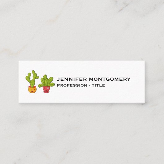 Schattigee cactus in een bloempottekening mini visitekaartje (Voorkant)