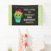 Schattigee Cactus in een Sombrero Birthday Fiesta Spandoek (Insitu)