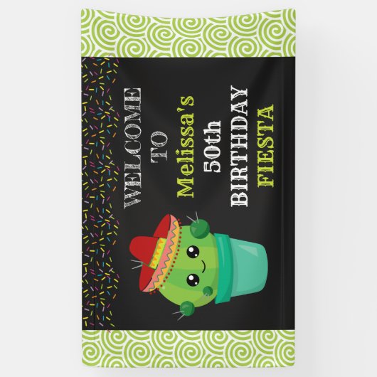 Schattigee Cactus in een Sombrero Birthday Fiesta Spandoek (Verticaal)