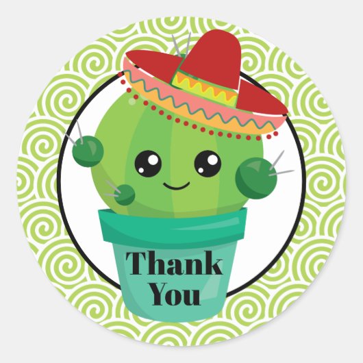 Schattigee Cactus in een Sombrero Dank u Ronde Sticker (Voorkant)