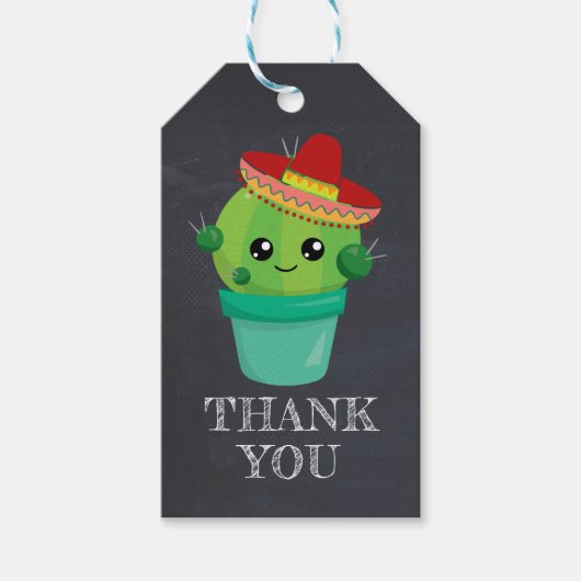 Schattigee Cactus in een Sombrero op Chalkboard Da Cadeaulabel (Voorkant)