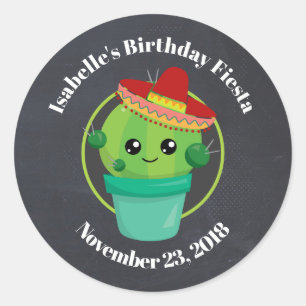 Schattigee Cactus in een Sombrero op zwart krijtbo Ronde Sticker