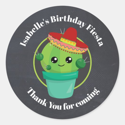 Schattigee Cactus in een Sombrero Verjaardag Dank  Ronde Sticker (Voorkant)